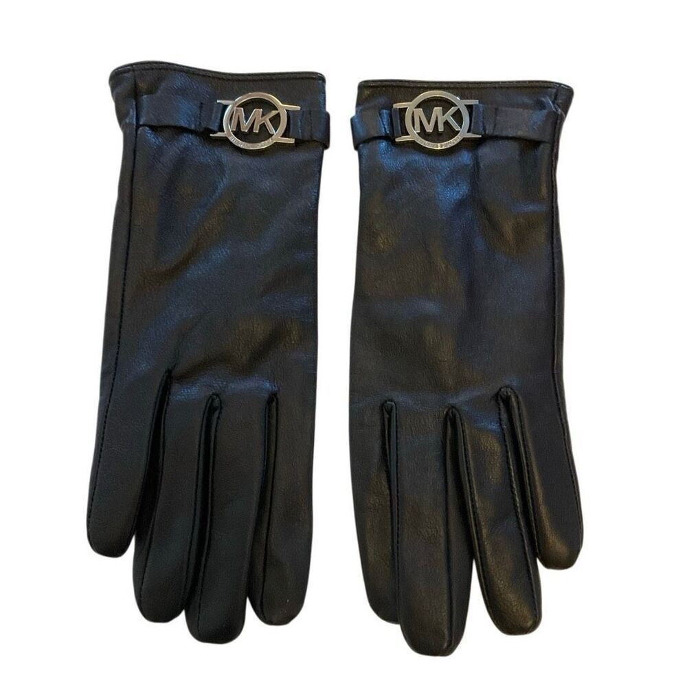 Leather Black Michael Kors Gloves. S. Logo on buckle. Punk goth richmom